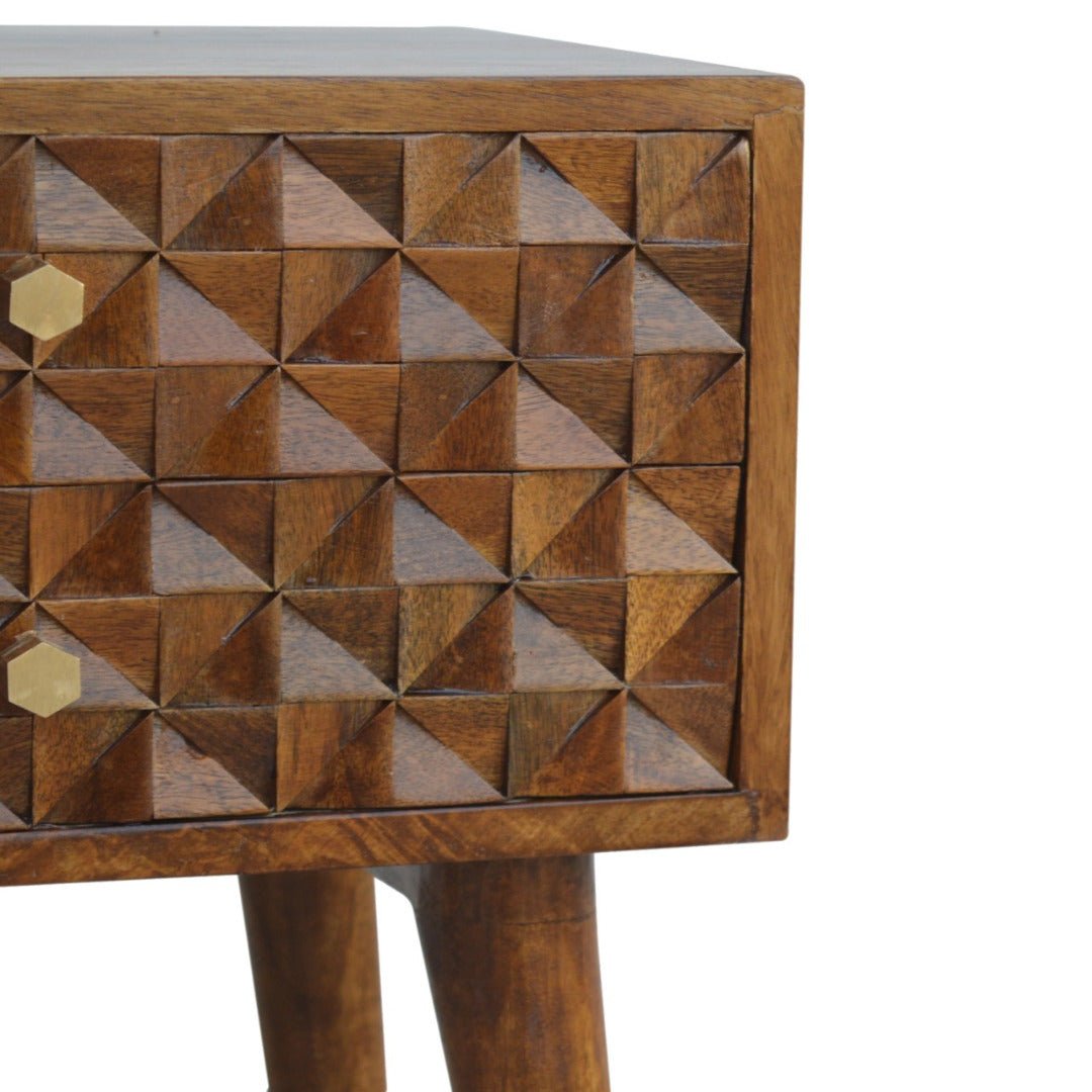 Chestnut Diamond Carved 1 Drawer Bedside - Price Crash Furniture