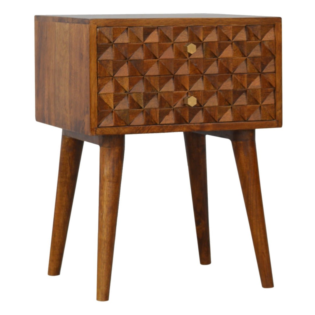 Chestnut Diamond Carved 1 Drawer Bedside - Price Crash Furniture