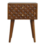 Chestnut Diamond Carved 1 Drawer Bedside - Price Crash Furniture