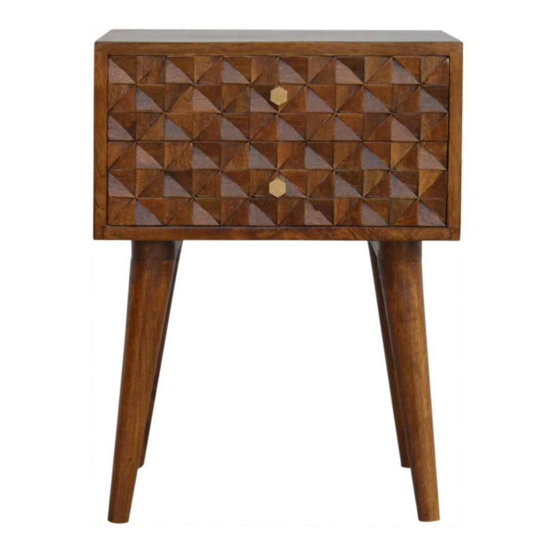 Chestnut Diamond Carved 1 Drawer Bedside - Price Crash Furniture
