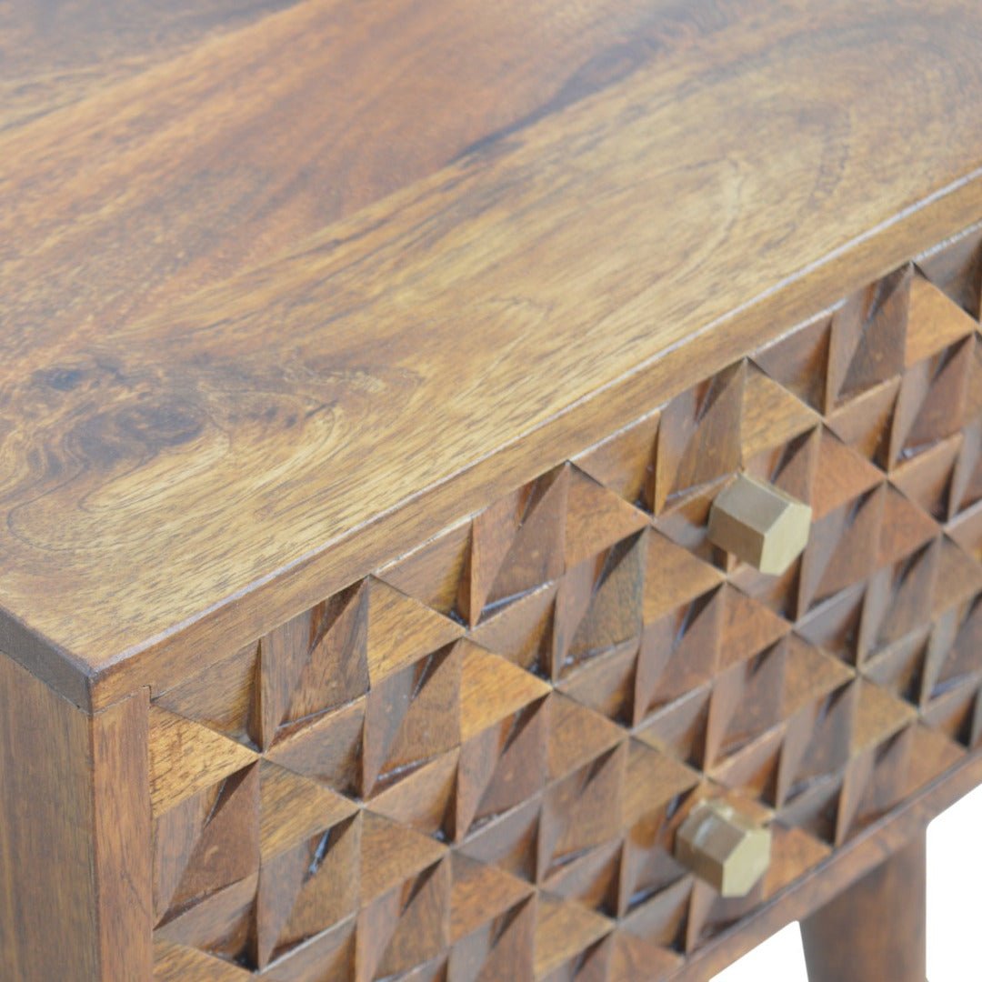 Chestnut Diamond Carved 1 Drawer Bedside - Price Crash Furniture
