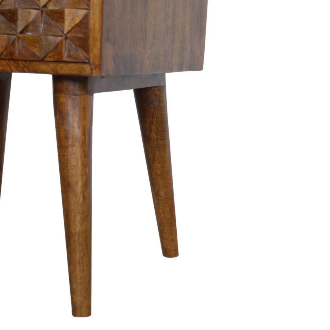 Chestnut Diamond Carved 1 Drawer Bedside - Price Crash Furniture