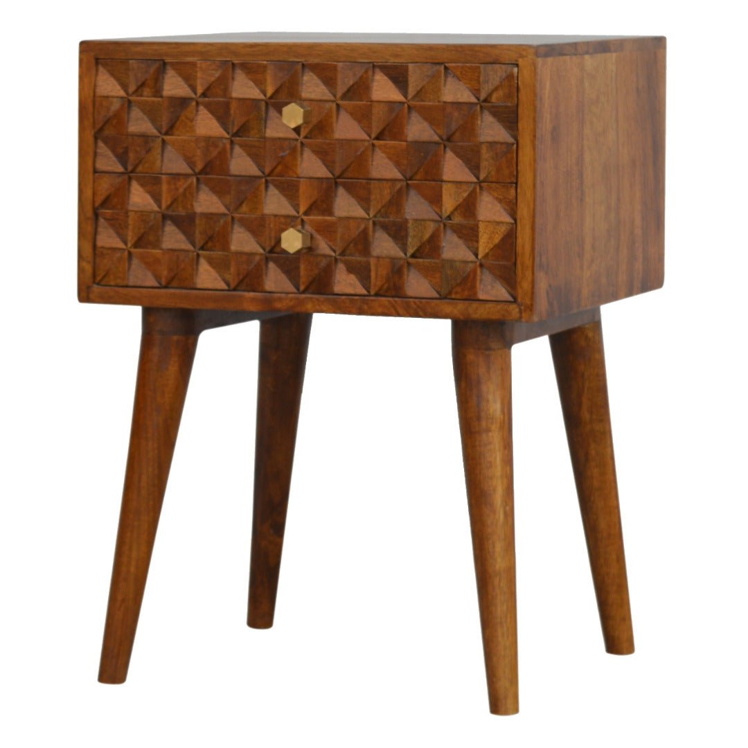 Chestnut Diamond Carved 1 Drawer Bedside - Price Crash Furniture