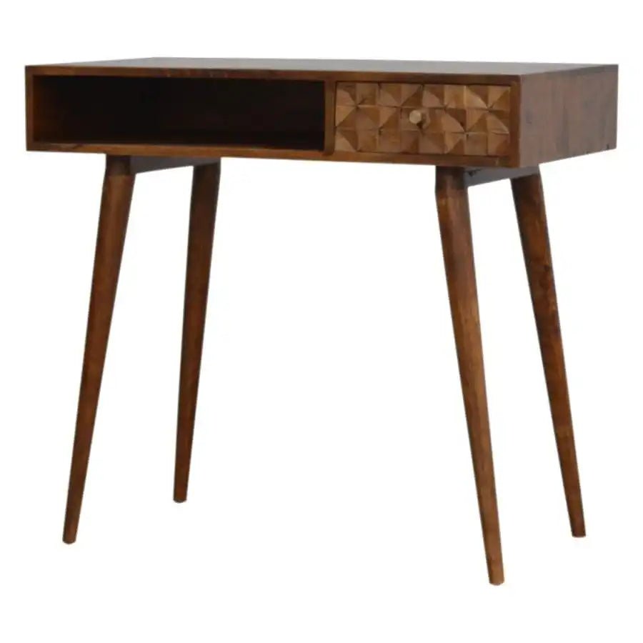 Chestnut Diamond Carved Writing & Laptop Desk - Price Crash Furniture