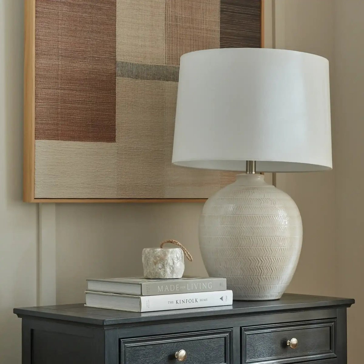 Chevronne Ceramic Table Lamp With Linen Shade - Price Crash Furniture
