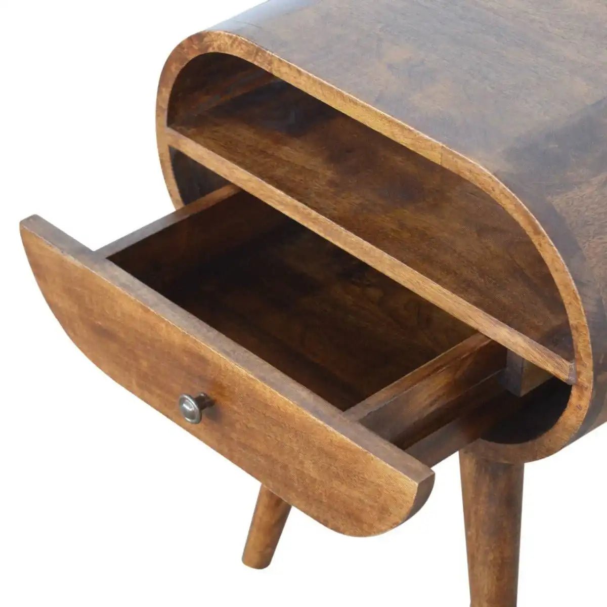 Circular 1 Drawer Bedside Table in Chestnut - Effect Solid Mango Wood - Price Crash Furniture
