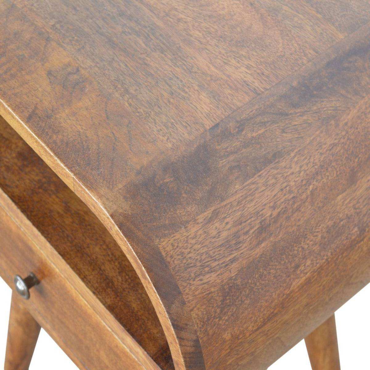 Circular 1 Drawer Bedside Table in Chestnut - Effect Solid Mango Wood - Price Crash Furniture