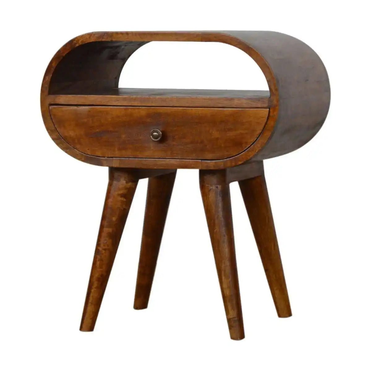 Circular 1 Drawer Bedside Table in Chestnut - Effect Solid Mango Wood - Price Crash Furniture