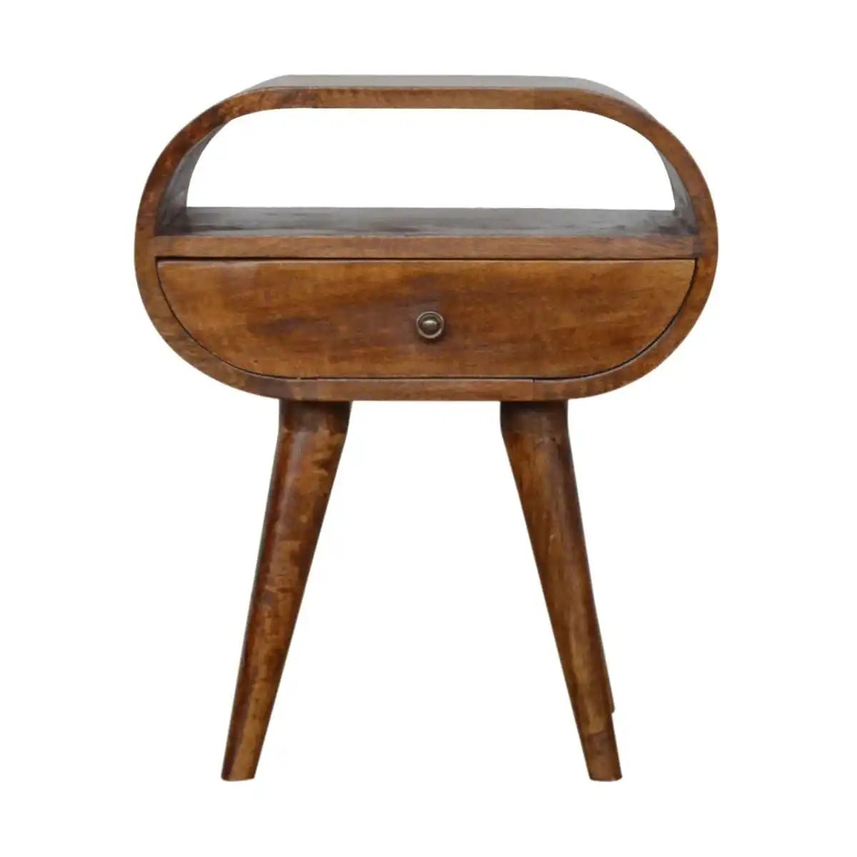 Circular 1 Drawer Bedside Table in Chestnut - Effect Solid Mango Wood - Price Crash Furniture