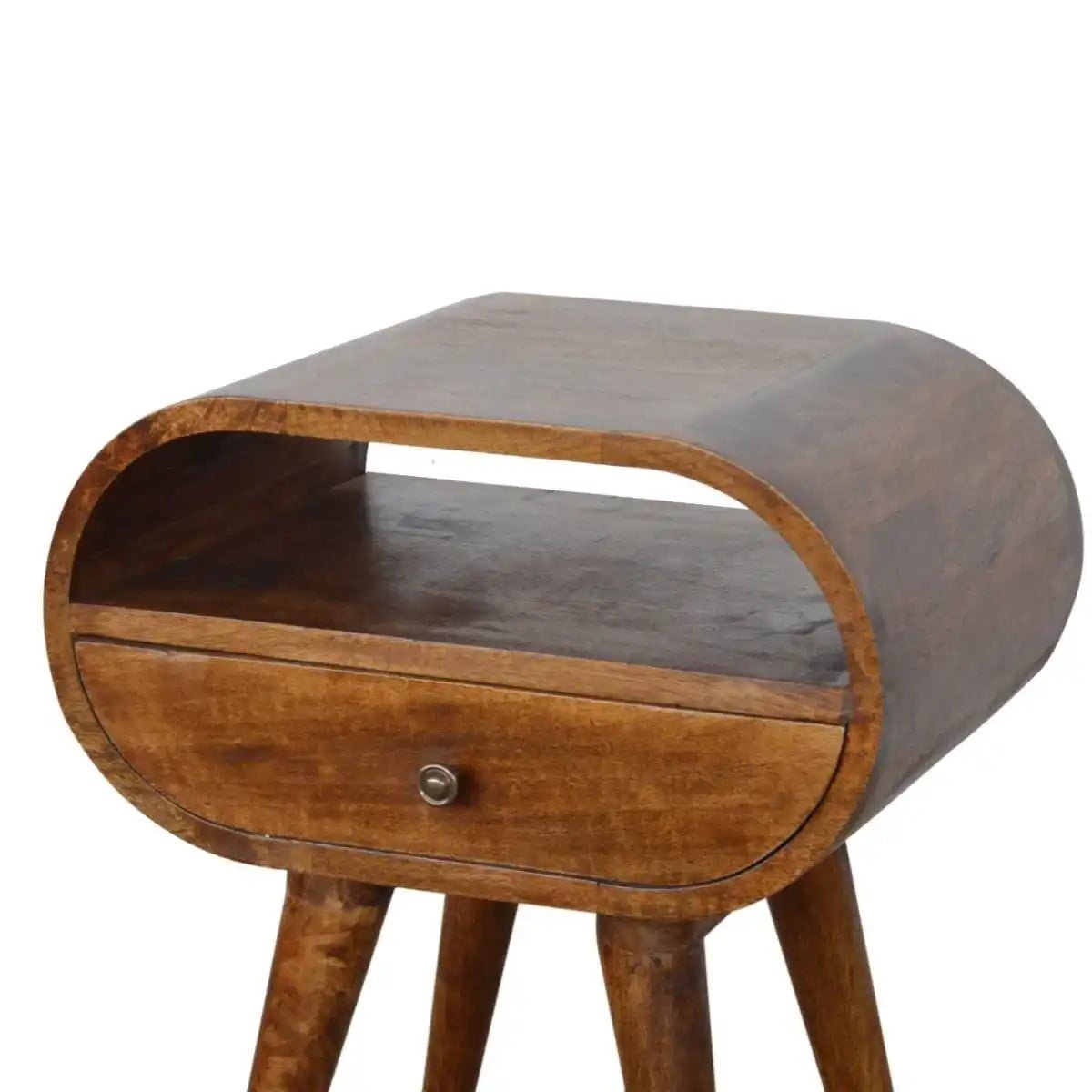 Circular 1 Drawer Bedside Table in Chestnut - Effect Solid Mango Wood - Price Crash Furniture