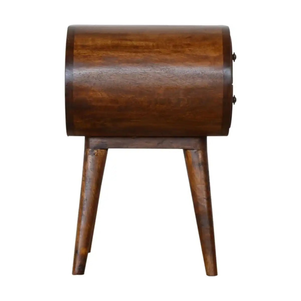 Circular 2 Drawer Bedside Table in Chestnut - effect Solid Mango Wood - Price Crash Furniture
