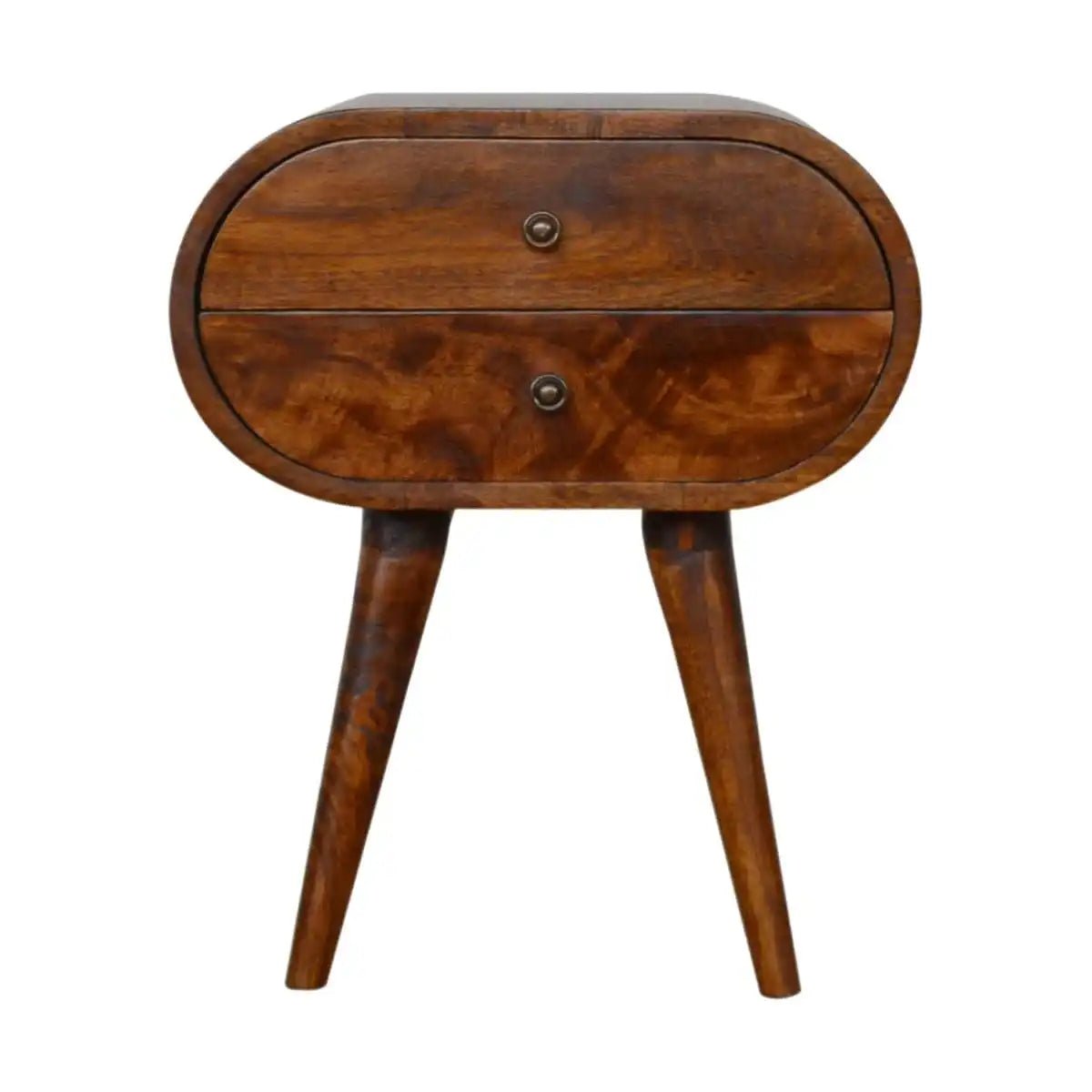 Circular 2 Drawer Bedside Table in Chestnut - effect Solid Mango Wood - Price Crash Furniture