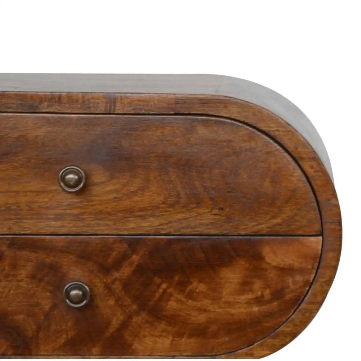 Circular 2 Drawer Bedside Table in Chestnut - effect Solid Mango Wood - Price Crash Furniture