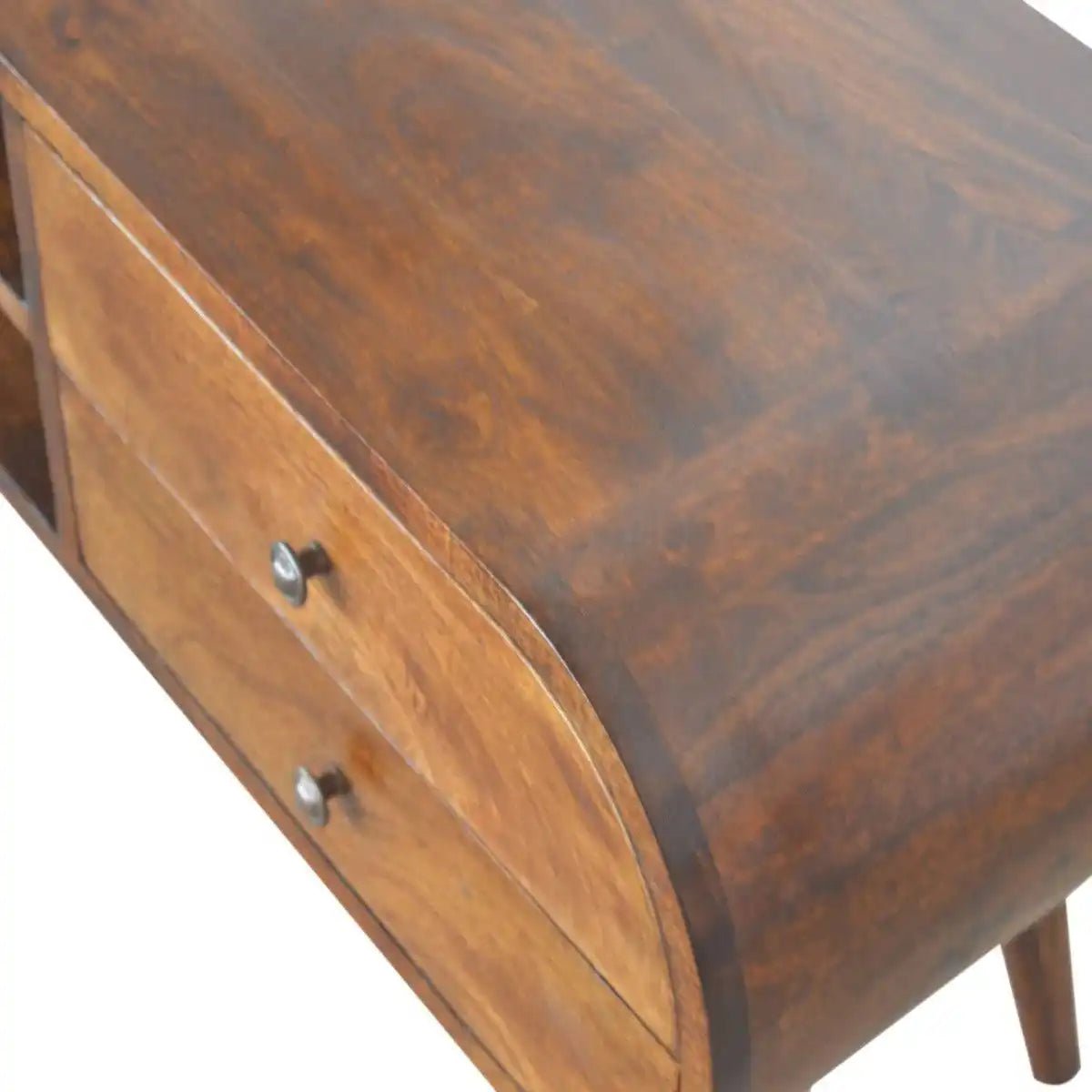 Circular Media Unit in Chestnut - Effect Solid Mango Wood - Price Crash Furniture