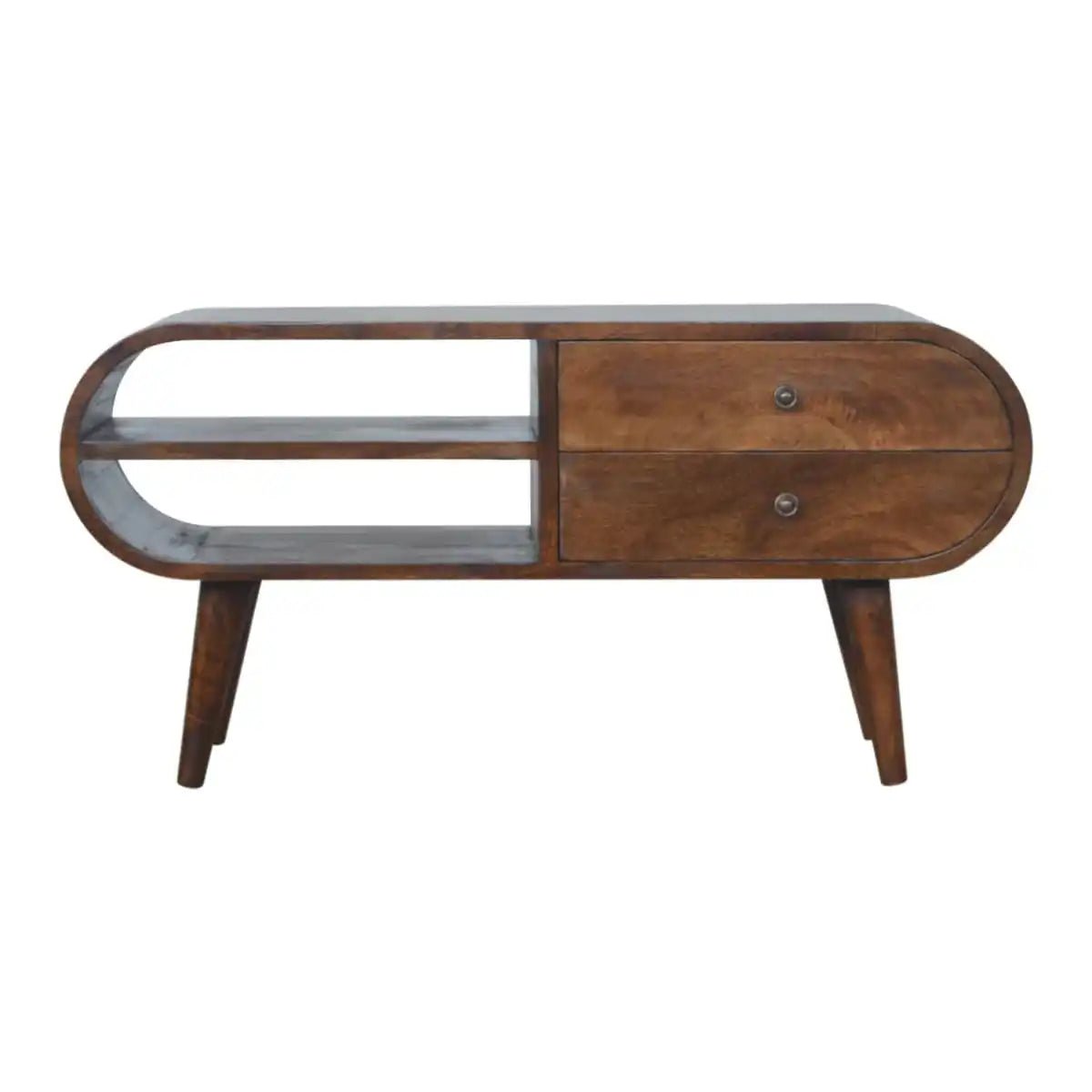 Circular Media Unit in Chestnut - Effect Solid Mango Wood - Price Crash Furniture