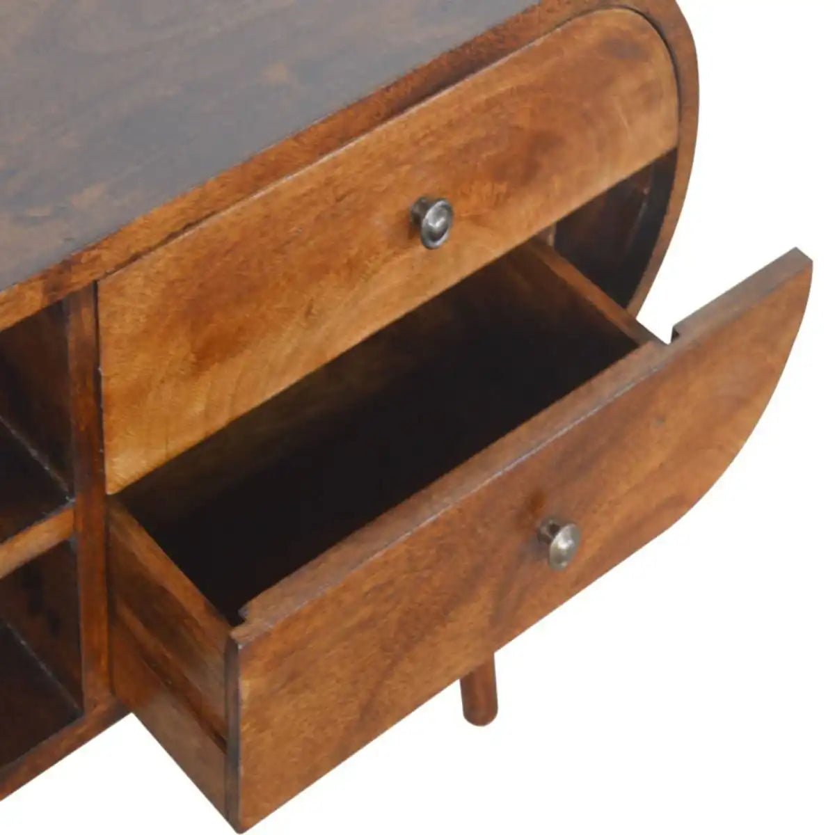 Circular Media Unit in Chestnut - Effect Solid Mango Wood - Price Crash Furniture