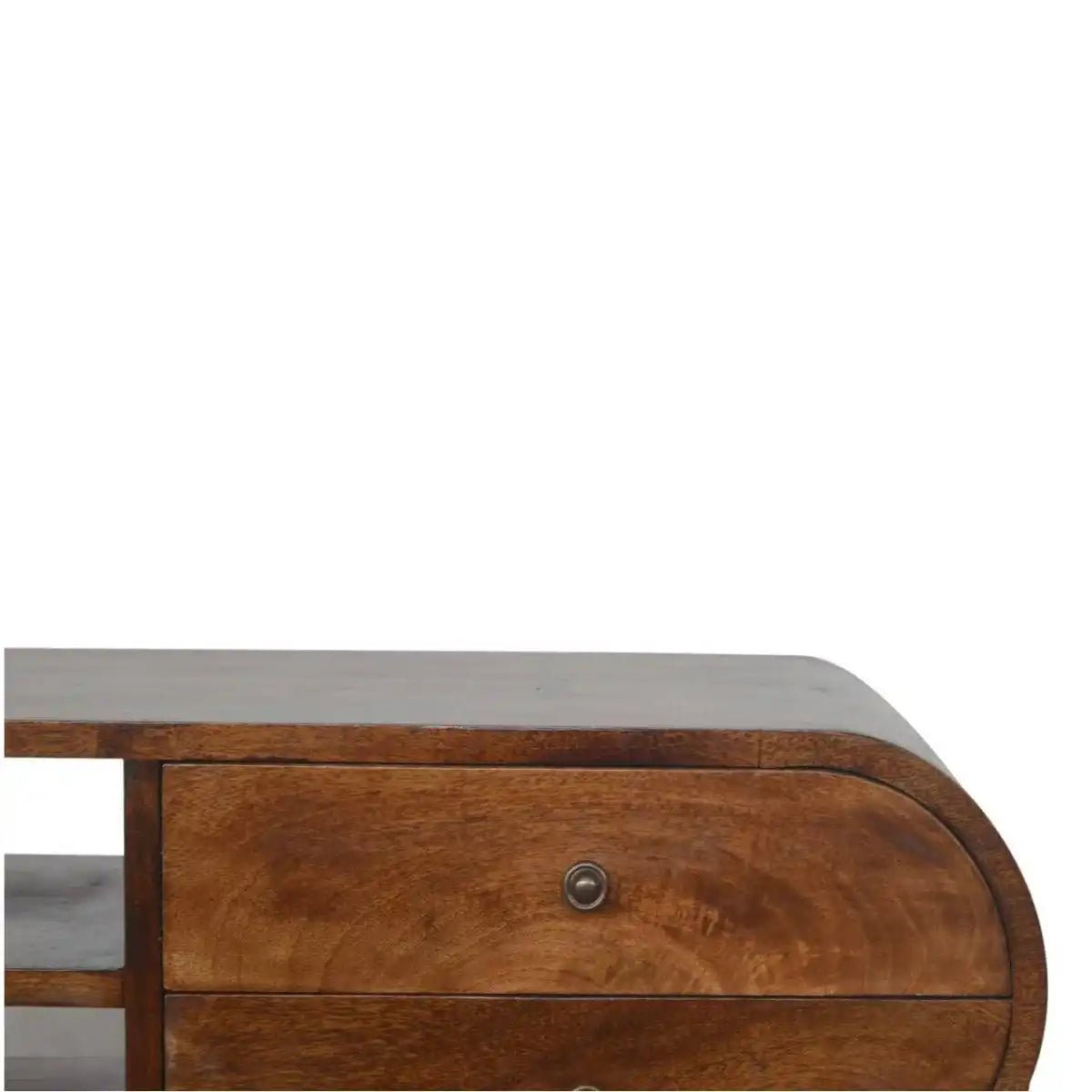 Circular Media Unit in Chestnut - Effect Solid Mango Wood - Price Crash Furniture