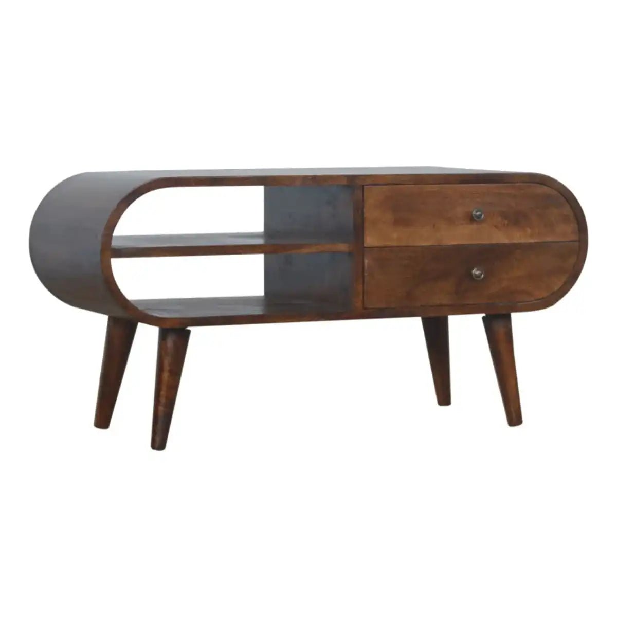 Circular Media Unit in Chestnut - Effect Solid Mango Wood - Price Crash Furniture
