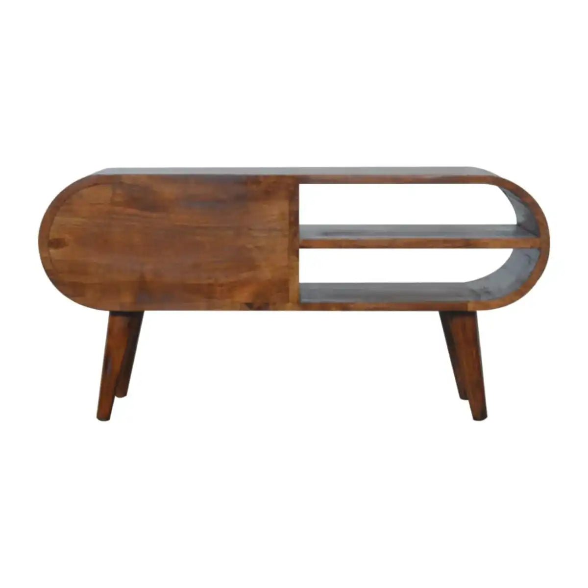 Circular Media Unit in Chestnut - Effect Solid Mango Wood - Price Crash Furniture