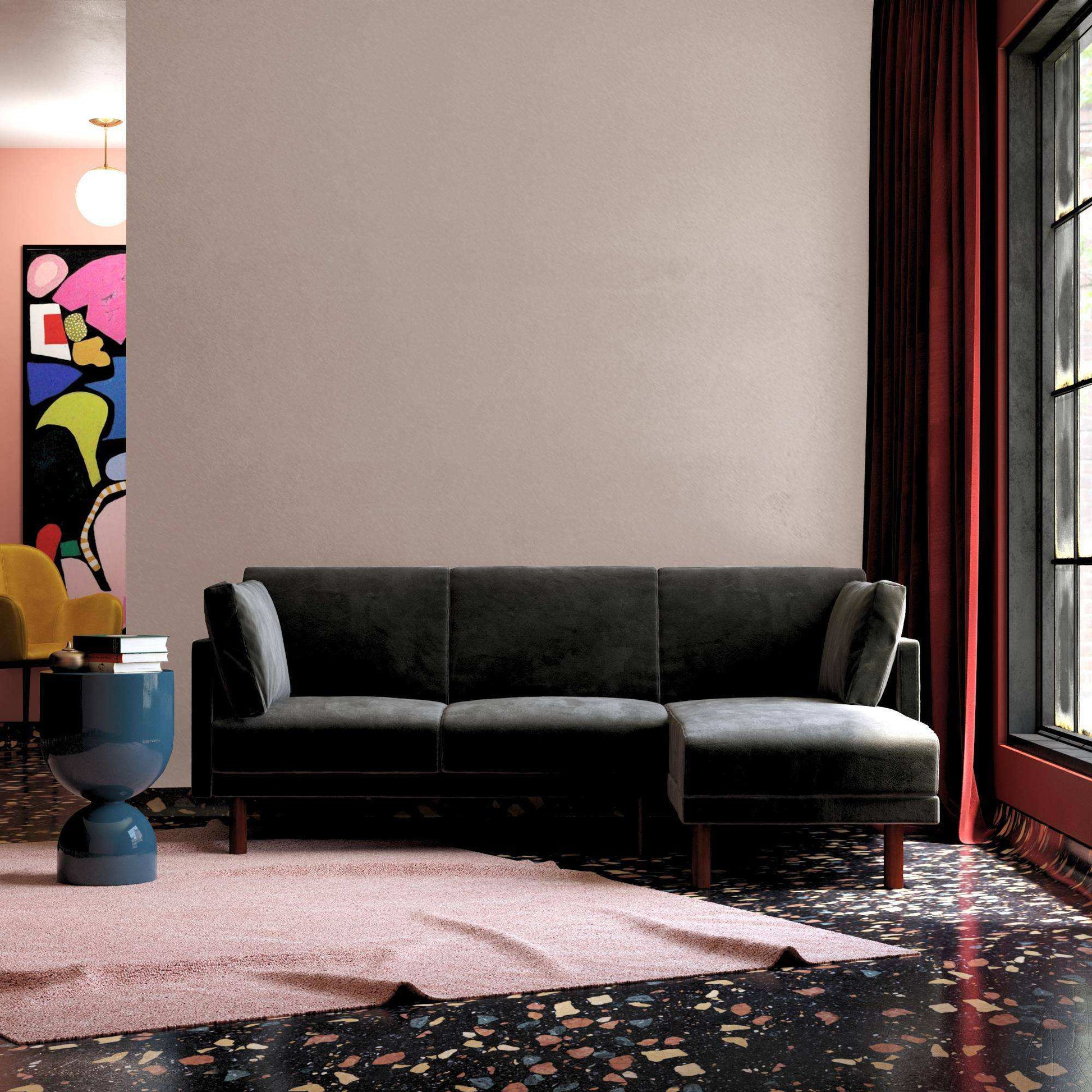 Clair Sprung Seat Sectional Sofa Bed in Black Velvet by Dorel - Price Crash Furniture