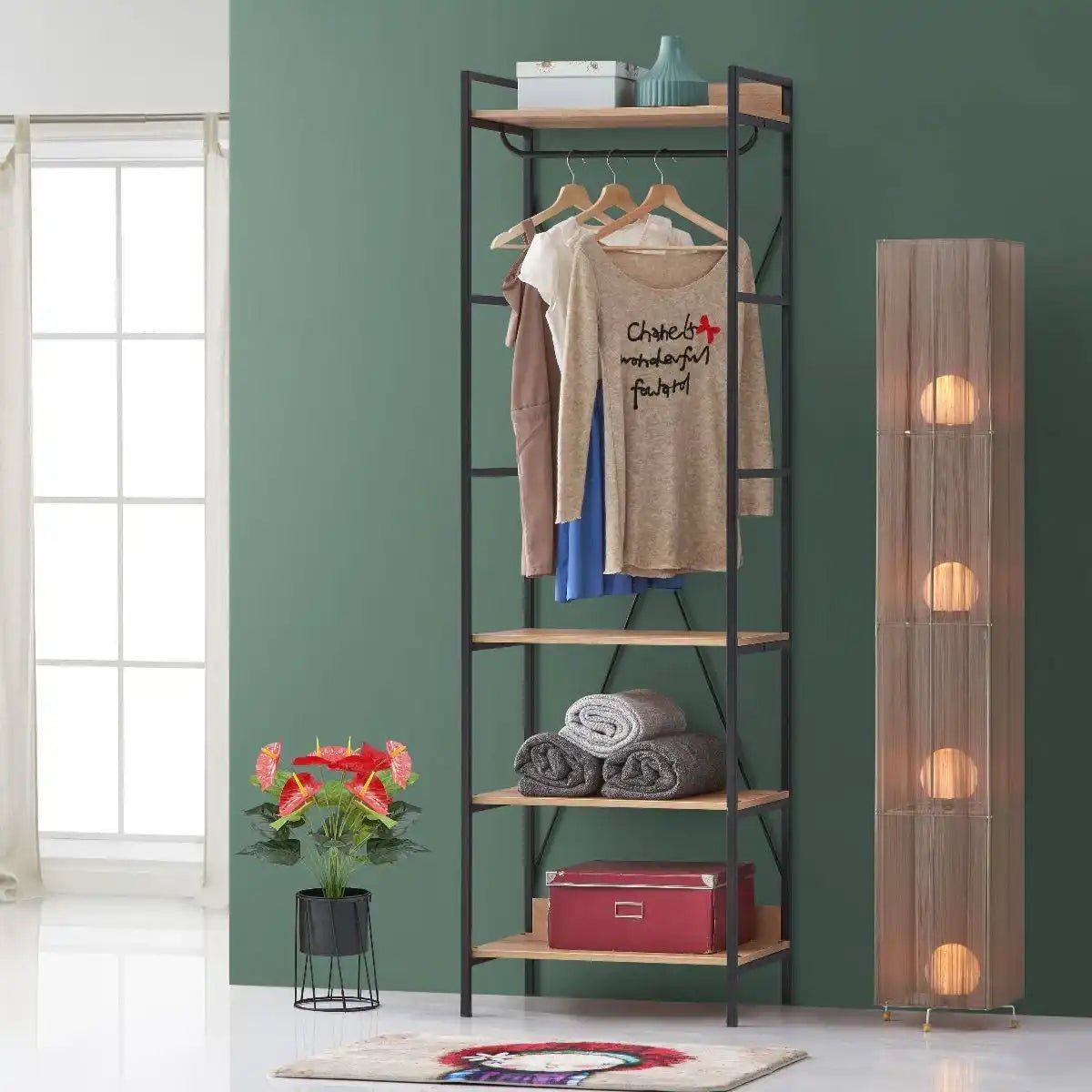 Claire Bedroom Open Wardrobe with 4 Shelves in Riviera Oak - Price Crash Furniture