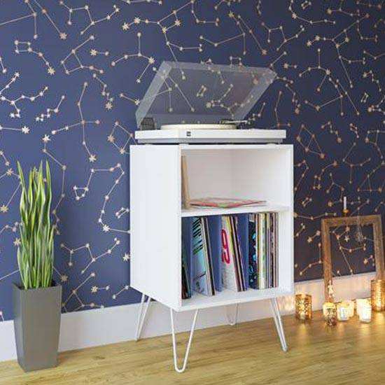 Concord Turntable Bookcase In White And Blue – Price Crash Furniture
