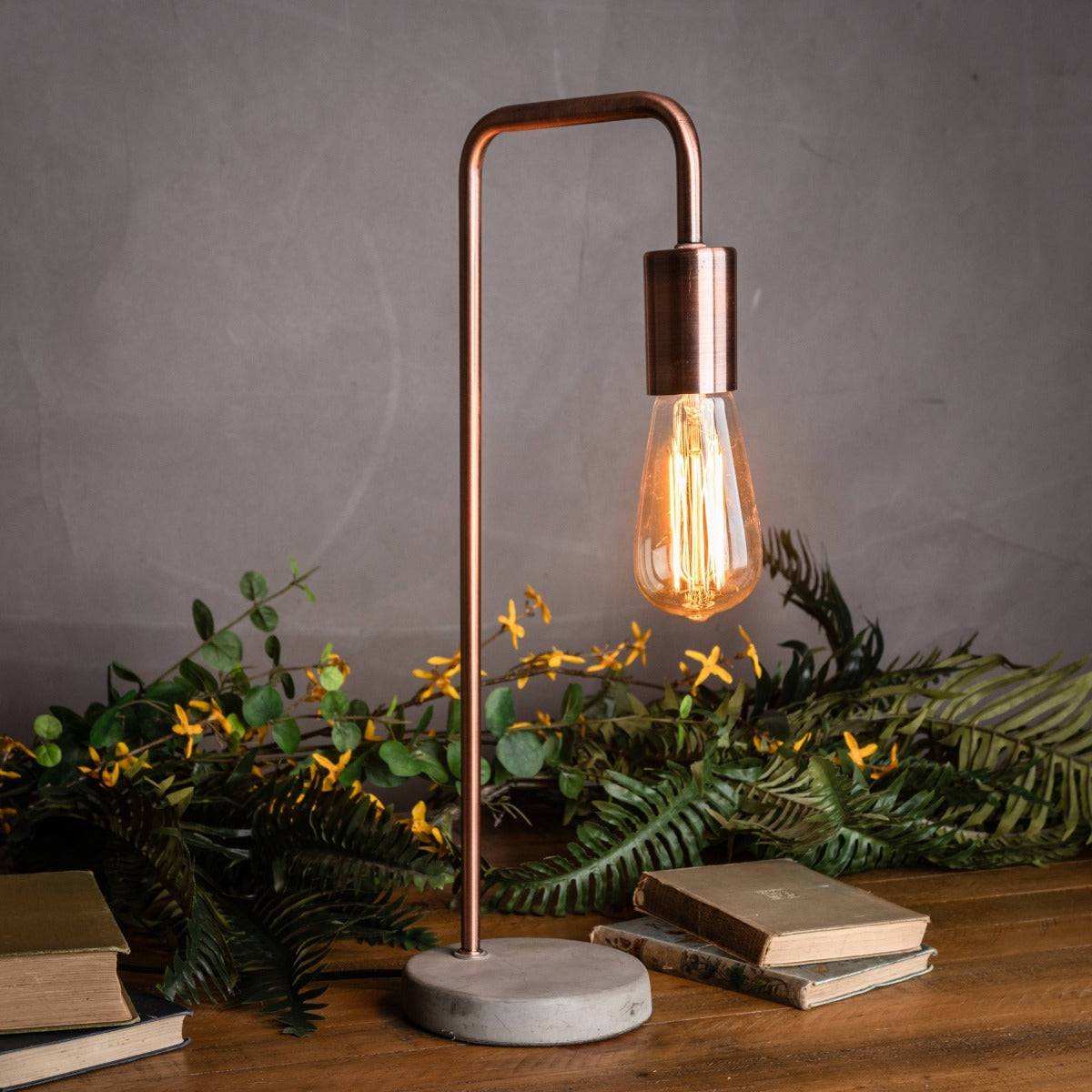 Copper Industrial Lamp With Stone Base - Price Crash Furniture
