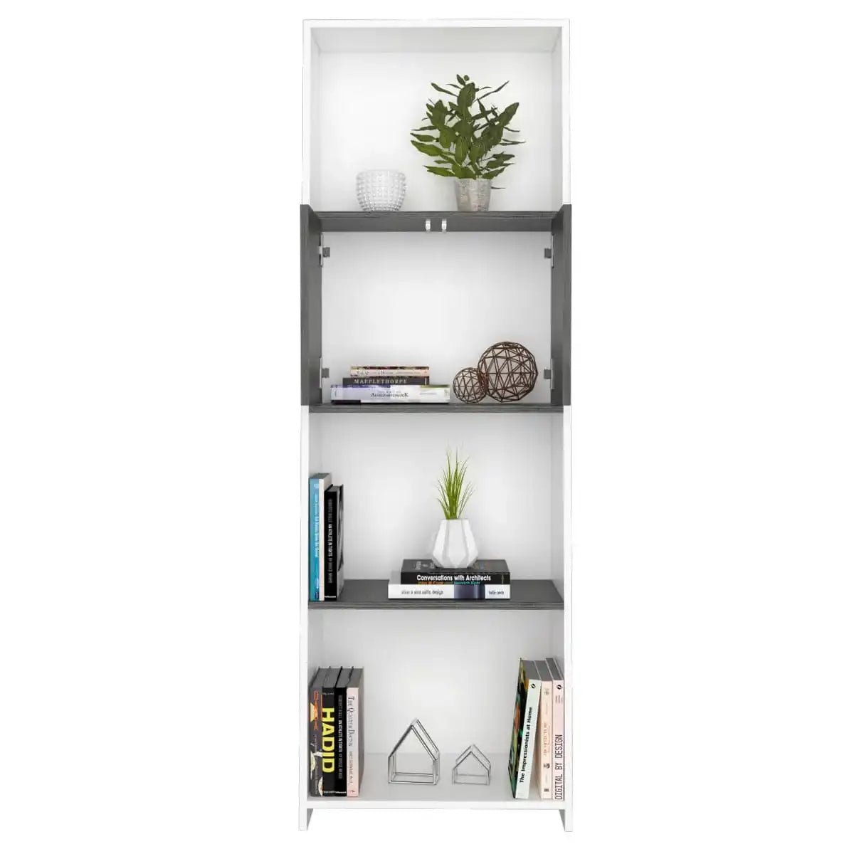 Core Dallas Bookcase with Doors in White & Carbon Grey Oak Effect - Price Crash Furniture