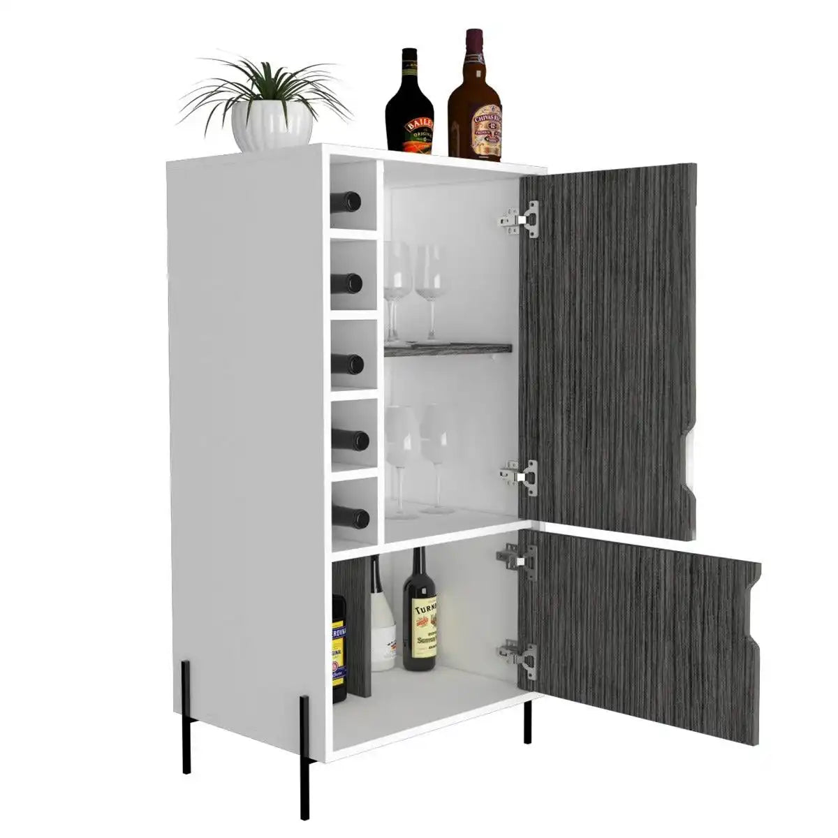 Core Dallas Storage & Drinks Cupboard in White & Carbon Grey Oak Effect - Price Crash Furniture