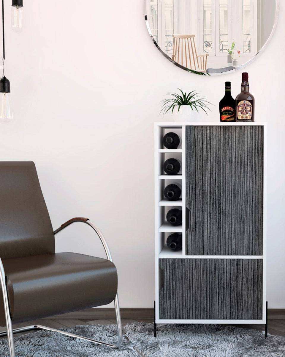 Core Dallas Storage & Drinks Cupboard in White & Carbon Grey Oak Effect - Price Crash Furniture