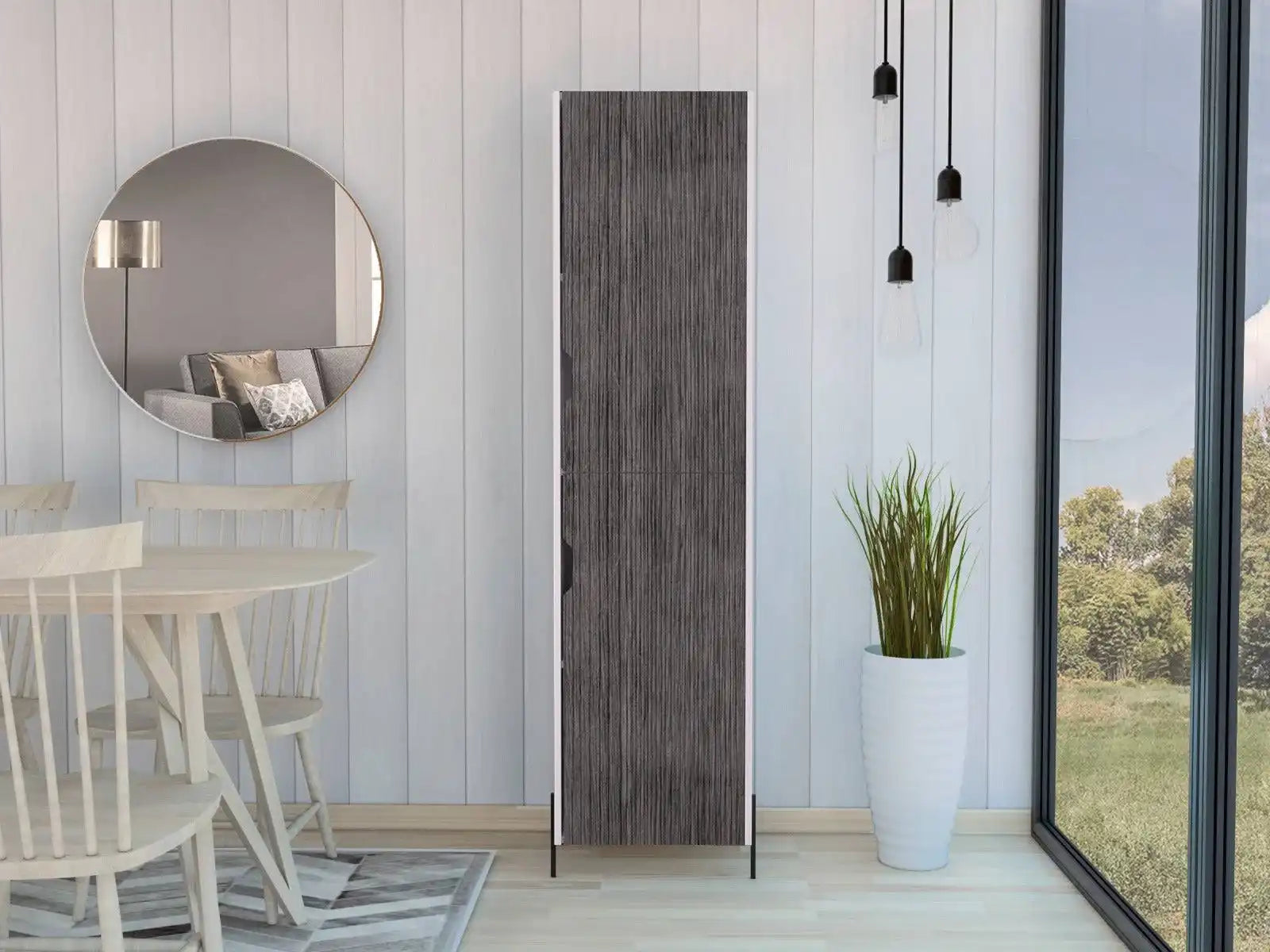 Core Dallas Tall Storage Cabinet in White & Carbon Grey Oak Effect - Price Crash Furniture