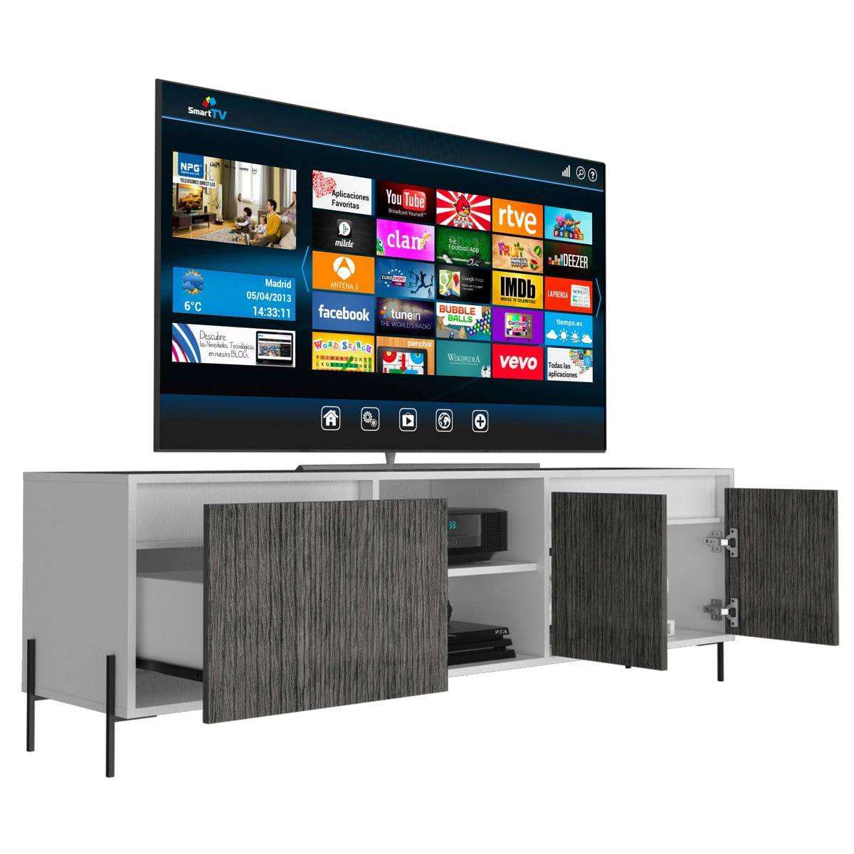 Core Dallas Ultrawide 4 Door TV Stand in White & Carbon Grey Oak Effect - Price Crash Furniture