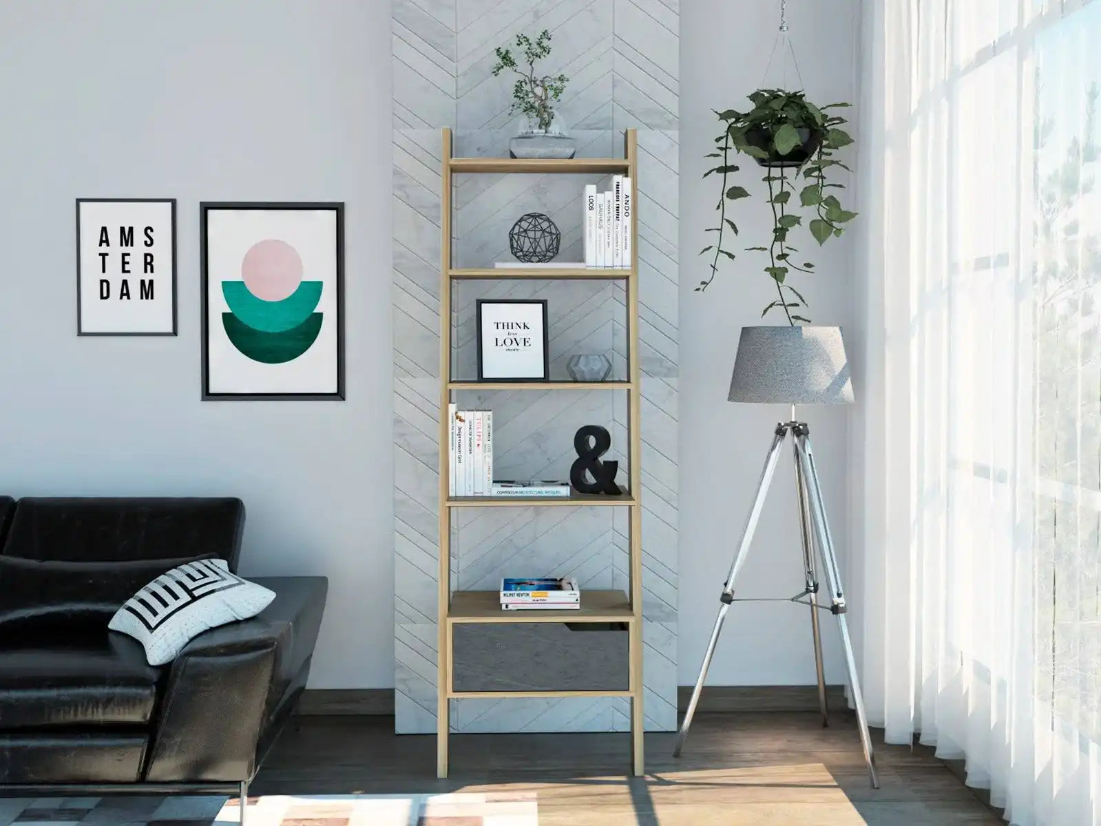Core Manhattan Bleached Pine Ladder Bookcase - Price Crash Furniture
