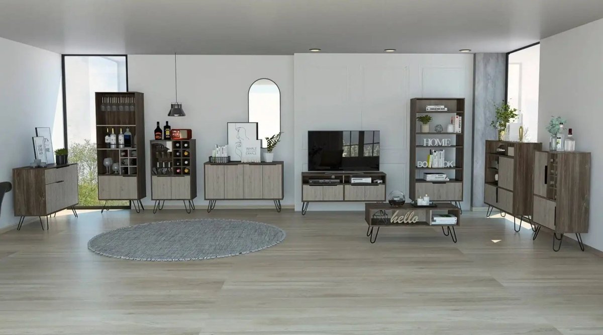 Core Nevada Wine Cabinet Unit in Grey & Smoked Oak Effect - Price Crash Furniture