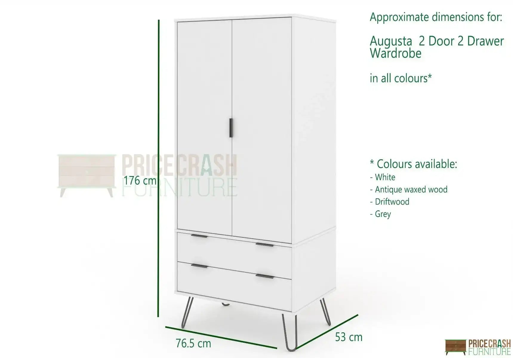 Core Products Augusta 2 Door & 2 Drawer Wardrobe in Grey - Price Crash Furniture