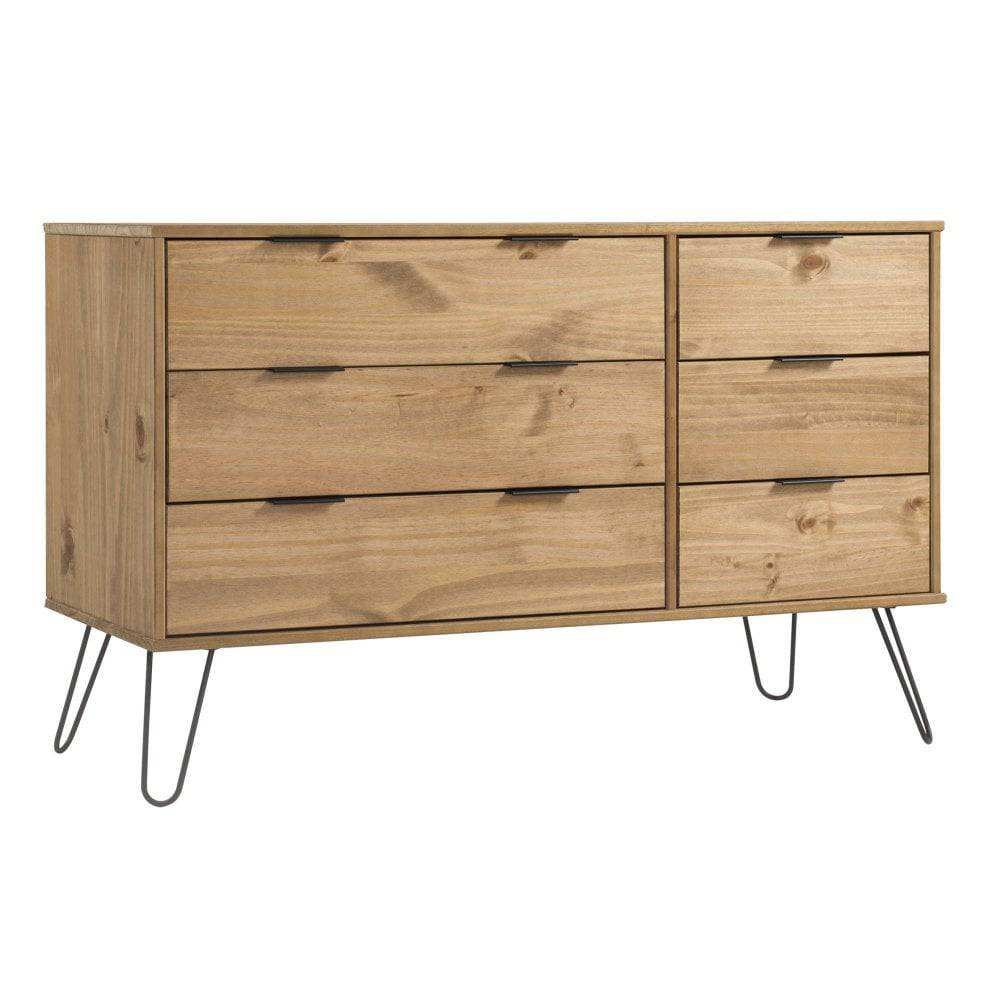 CORE PRODUCTS AUGUSTA LARGE 3+3 WIDE 6 DRAWER CHEST OF DRAWERS IN PINE - Price Crash Furniture