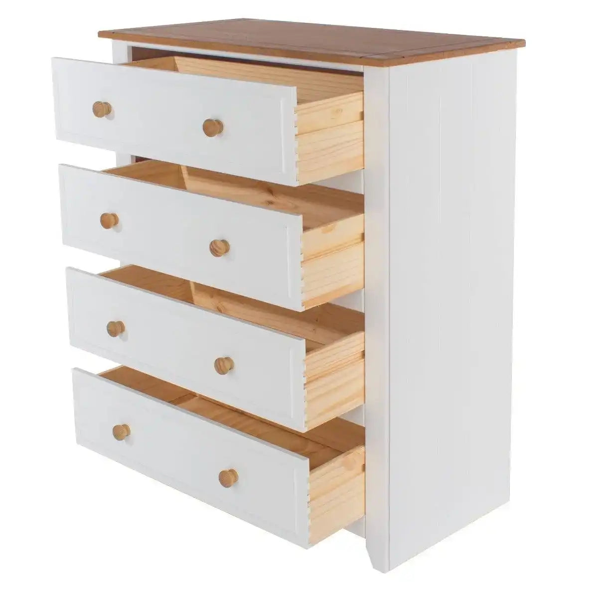 Capri 4 Drawer Chest of Drawers in White & Pine - Price Crash Furniture