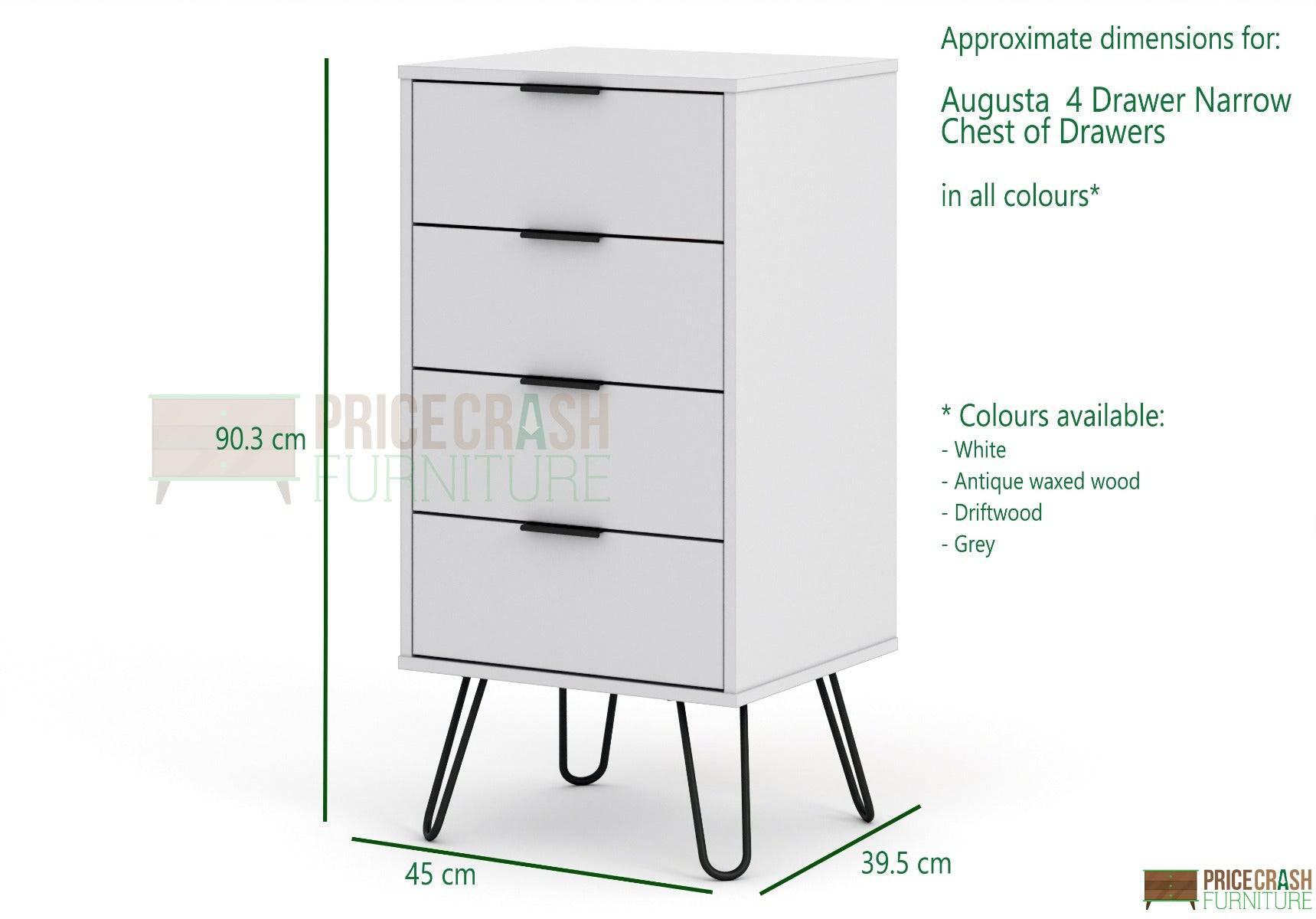 Core Products  Augusta 4 Drawer Narrow Chest of Drawers - Price Crash Furniture