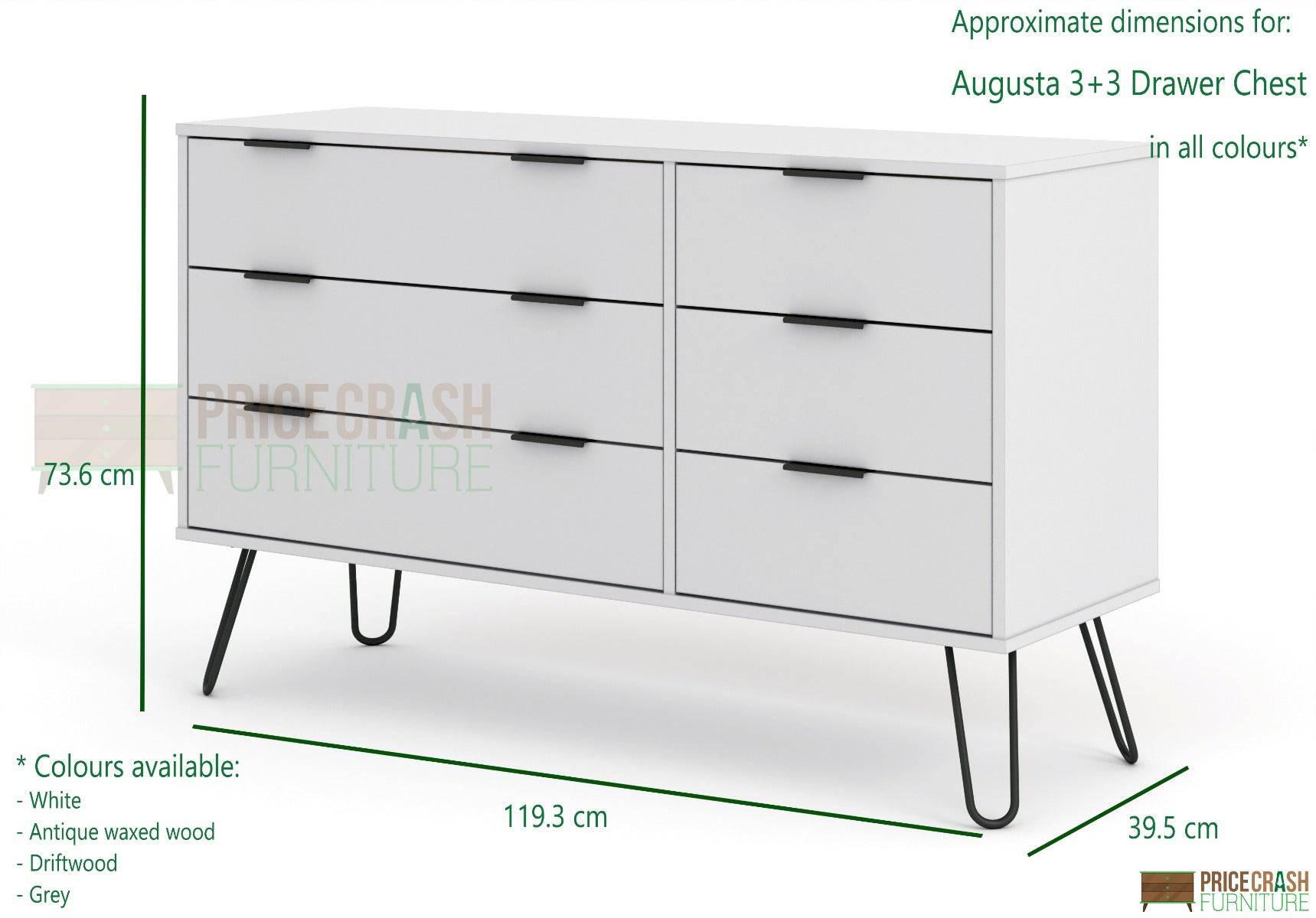 CORE PRODUCTS AUGUSTA LARGE 3+3 WIDE 6 DRAWER CHEST OF DRAWERS IN PINE - Price Crash Furniture