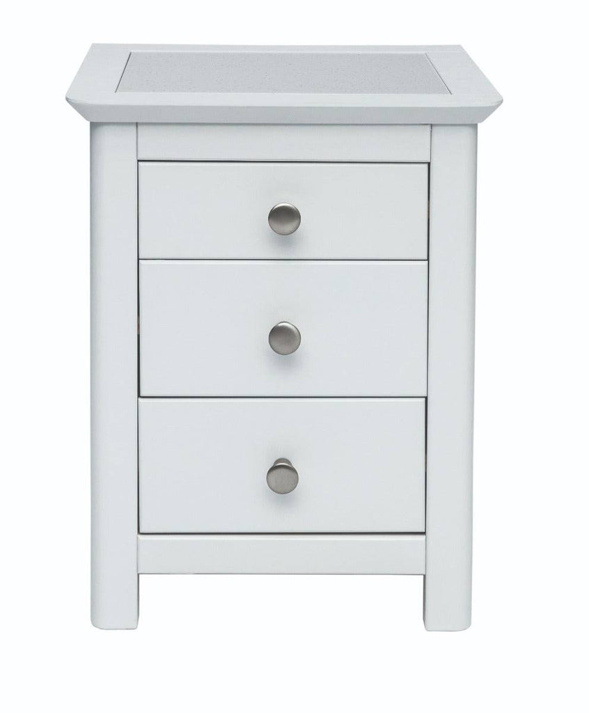 Core Products Stirling White Handcrafted 3 Drawer Bedside Cabinet - Price Crash Furniture
