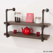Loft 60cm Double Wall Shelf with Pipe Design Brackets by Core - Price Crash Furniture