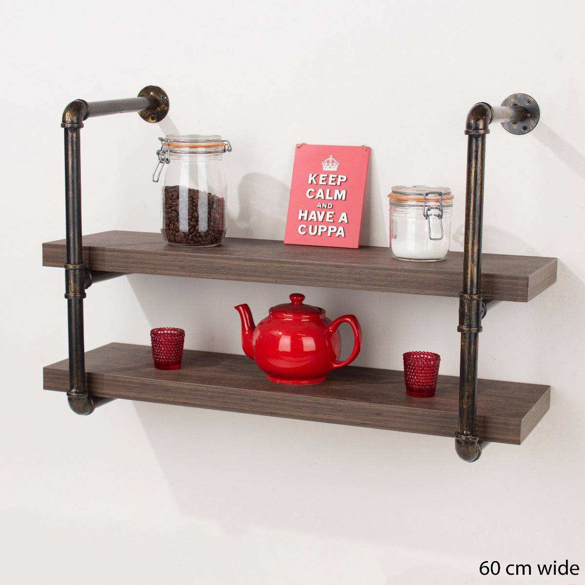 Loft 60cm Double Wall Shelf with Pipe Design Brackets by Core - Price Crash Furniture
