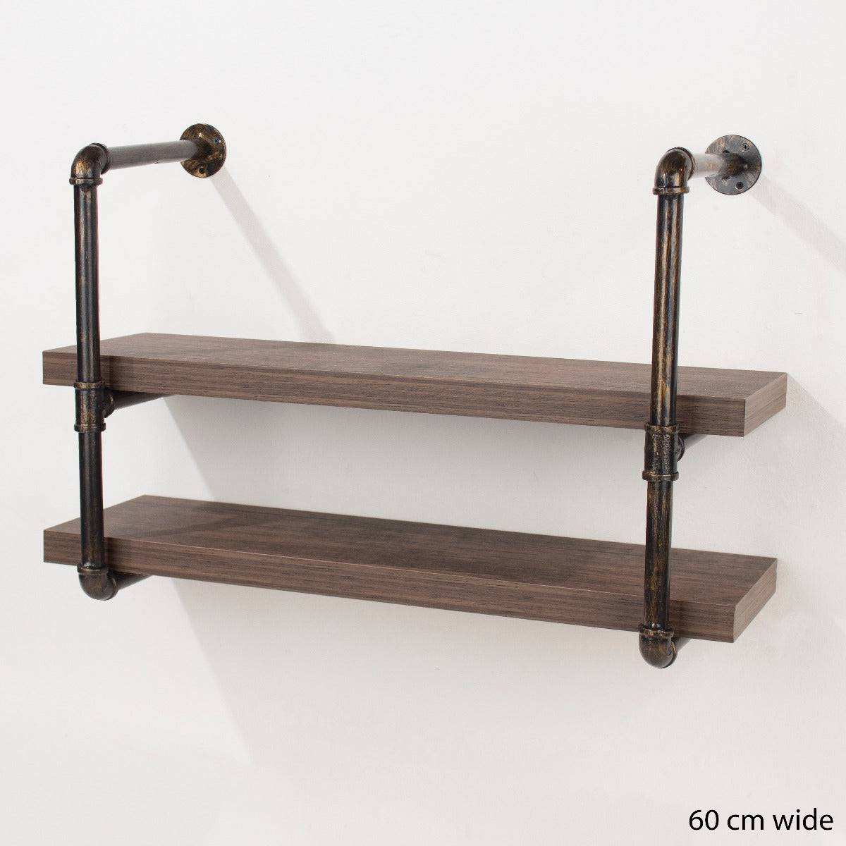 Loft 60cm Double Wall Shelf with Pipe Design Brackets by Core - Price Crash Furniture