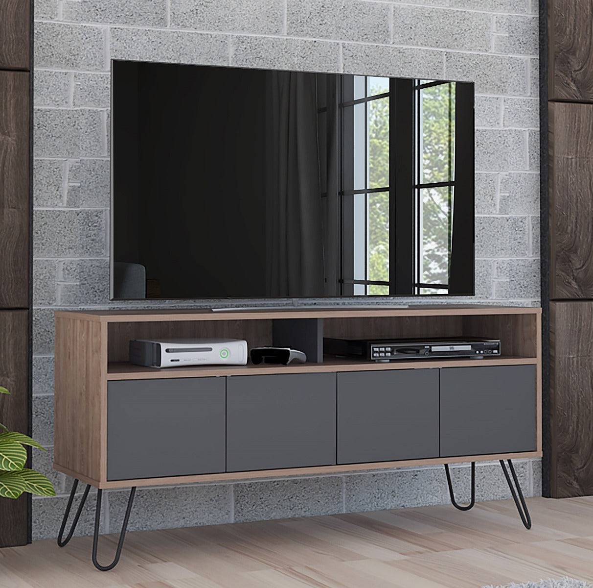 Core Vegas Bleached Oak Effect 4 Door TV Stand - Price Crash Furniture