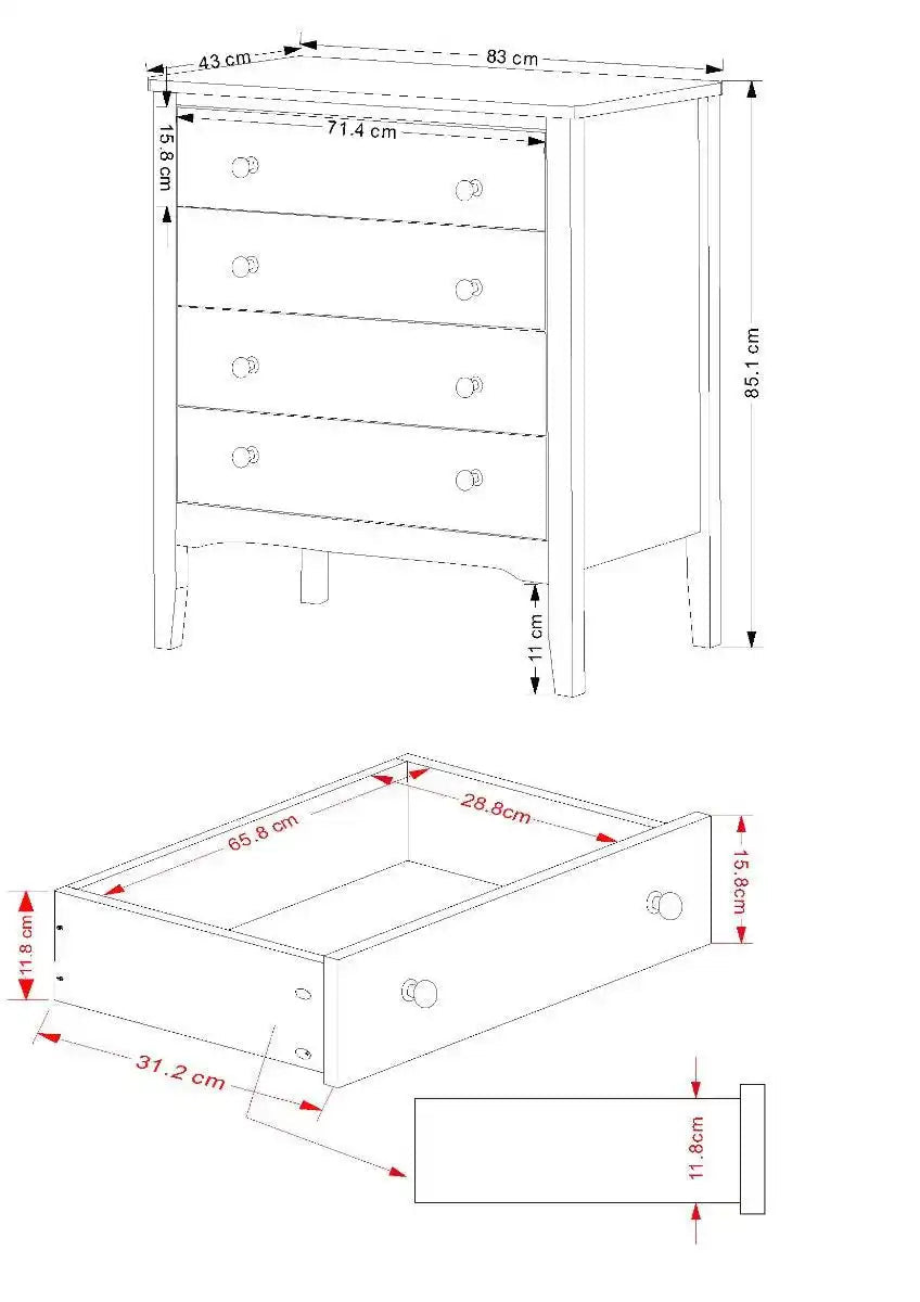 Core Products Como Blue 4 drawer chest - Price Crash Furniture