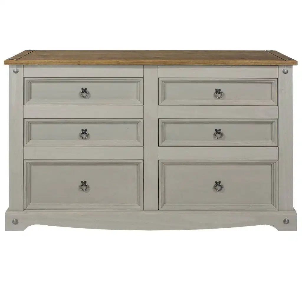 Core Products Corona Grey Washed 3+3 6 Drawer Wide Chest Of Drawers - Price Crash Furniture
