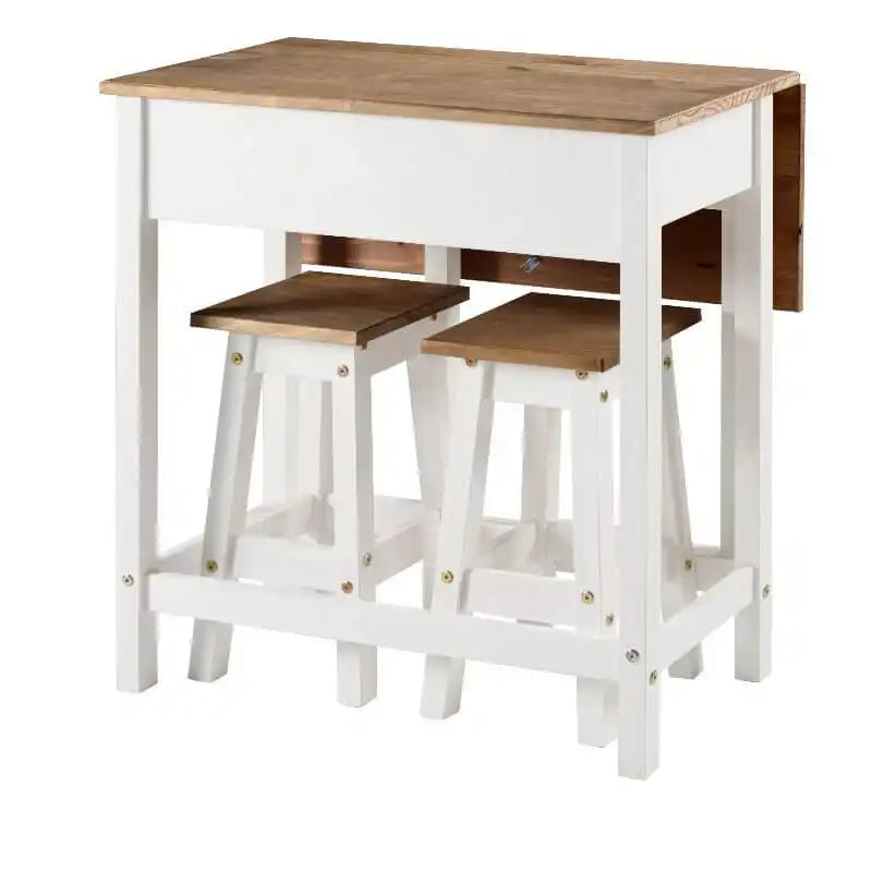 Core Products Corona White Breakfast Drop Leaf Table & 2 Stools Set - Price Crash Furniture