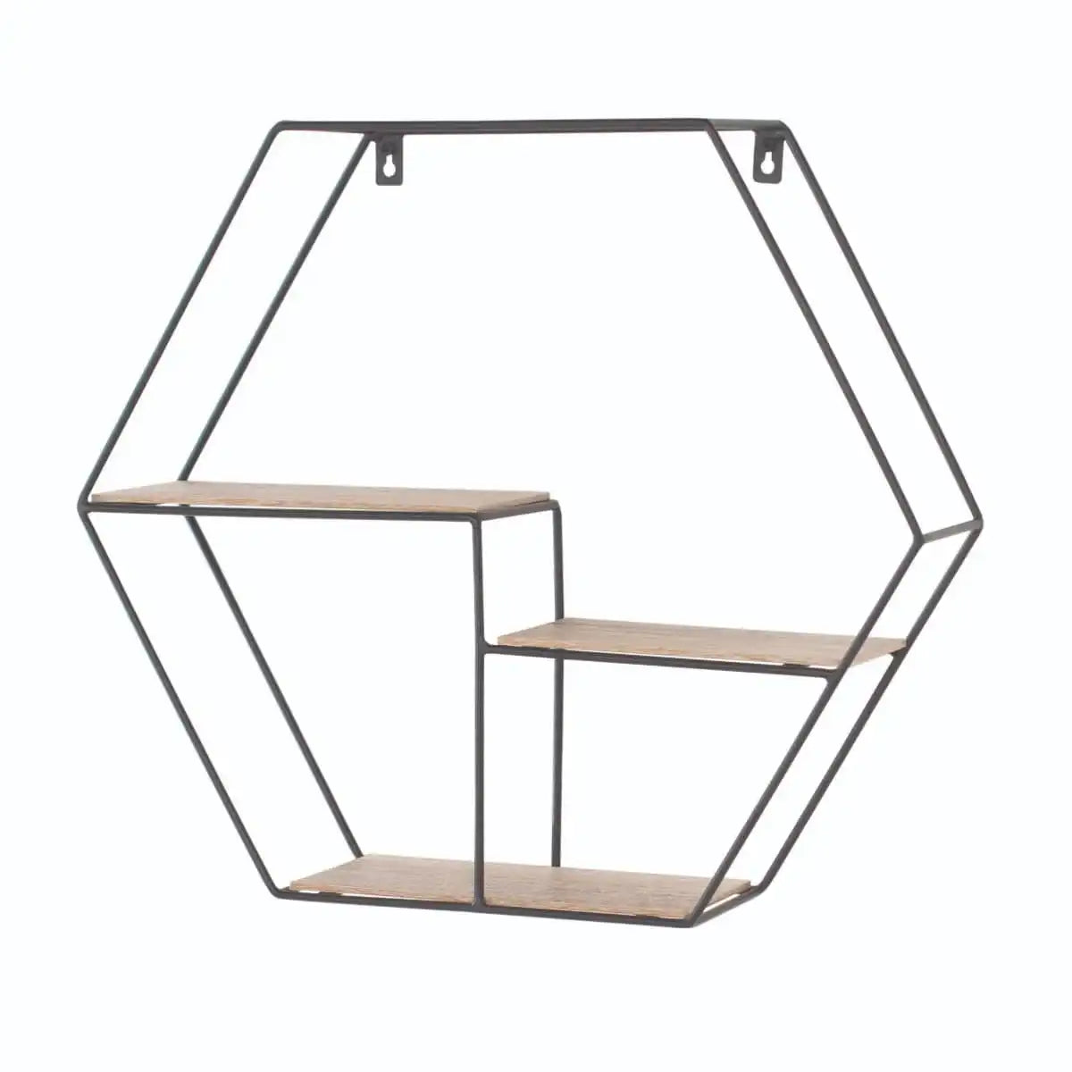 Loft Wire and Woodgrain Hexagonal Display Shelf 48cm by Core - Price Crash Furniture