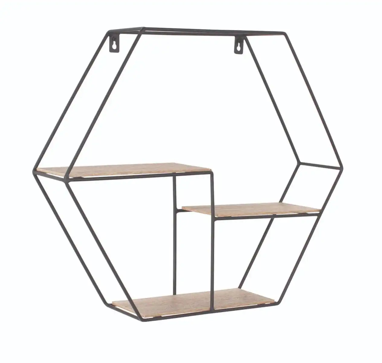 Loft Wire and Woodgrain Hexagonal Display Shelf 48cm by Core - Price Crash Furniture
