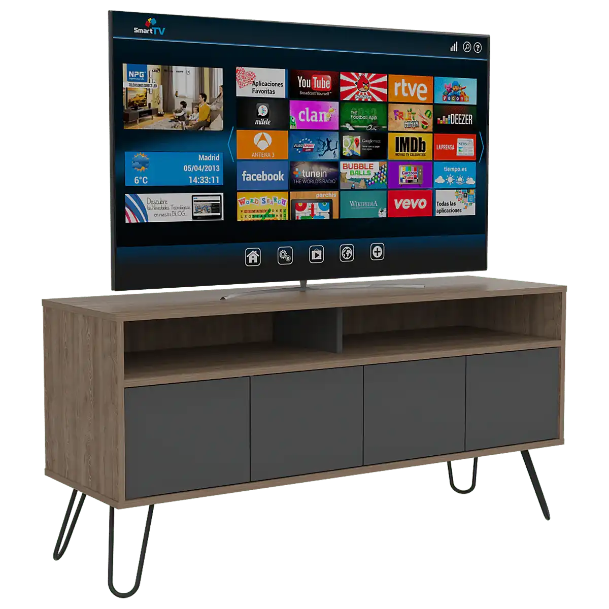 Core Vegas Bleached Oak Effect 4 Door TV Stand - Price Crash Furniture